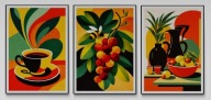 A2 ZESTAW TRZECH PLAKATÓW PLAKAT DO KUCHNI WINOGRONA KAWA OWOCE CYTRYNY