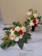 DUŻA WIĄZANKA stroik i BUKIET na cmentarz Sztuczne Białe Chryzantemy 60cm