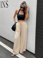 BEŻOWE SPODNIE Z PROSTYMI NOGAWKAMI - 100% wiskoza