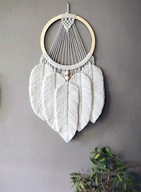 Łapacz snów jasny szary puszysty Makrama piórka Boho