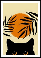 A2 KOLOROWY OBRAZ PLAKAT Z KOTEM, CZARNY KOT W STYLU BOHO, KOT W UKRYCIU