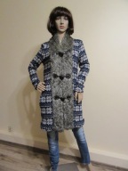 YUMI długi sweter granat norweski wzór futerko _ S/M