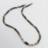 Naszyjnik męski -tygrysie oko, hematyt, turmalin, cytryn, kwarc dymny, stal