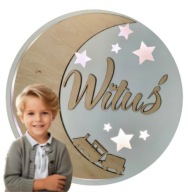 LAMPKA NOCNA DLA DZIECI Z IMIENIEM LED WISZACA 40 cm KSIĘŻYC GWIAZDKI