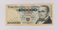 100000 ZŁOTYCH 1990 seria AH, rzadsza