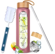 SZKLANA BUTELKA NA WODĘ MOTYWACYJNA Z MIARKĄ SŁOMKA DO PICIA 1L