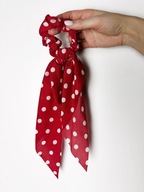 Czerwona gumka do włosów w białe grochy retro pin-up ozdobne troczki nowa