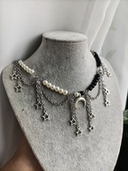 Naszyjnik - perełki i księżyc - rękodzieło, stal nierdzewna