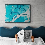 Niebieski obraz w ramie 70x100cm Abstrakcja Ręcznie malowany SENSI ARTE