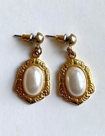 Kolczyki vintage złote metalowe perła ornamenty glamour