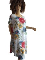 WŁOSKA lekka SUKIENKA swobodna kwiaty tkanina jak lniana 38/40