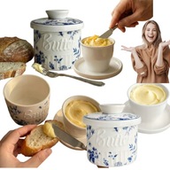 MASELNICA FRANCUSKA WODNA CERAMICZNA NA MASŁO BŁĘKITNA W KWIATY EPSENCE