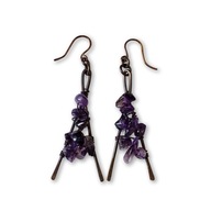 Kolczyki Fioletowe Ametyst Kamienie Natura Miedź Rękodzieło Wire Wrapping