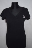 MONCLE R CZARNY T-SHIRT KOSZULKA LOGOWANY LOGO SEREK V-NECK