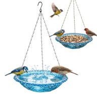 Karmnik poidło dla ptaków ogrodowe wiszące misa do kąpieli błękitna XL