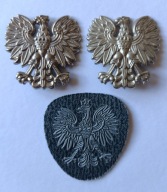 Trzy orły: Urzędowe/Milicja oraz wczesna Policja (moro).