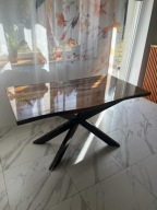 Stół dębowy z żywicy epoksydowej, nogi pająk sosnowe, unikat