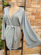 Missguided elegancka kopertowa sukienka srebrna szerokie rekawy r M