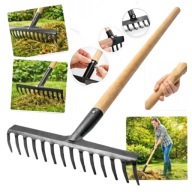 GRABIE DO LIŚCI ZIEMI TRAWY METALOWE OGRODOWE Z MOCNYM DREWNIANYM TRZONEM