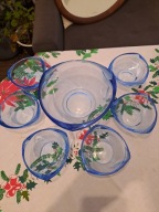 Kompotierka + 6 miseczek, kobaltowe grube szkło