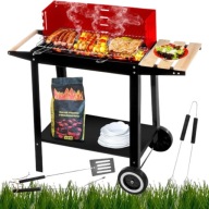 GRILL WĘGLOWY DO OGRODU BBQ MOBILNY DUŻY Z PÓŁKAMI + AKCESORIA W ZESTAWIE