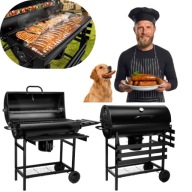 GRILL GRIL OGRODOWY WĘGLOWY POKRYWA POPIELNIK TERMOMETR BECZKA NA KÓŁKACH