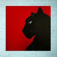 Obraz na Płótnie Czarna Pantera ręcznie malowany Akrylami 70x70 nowoczesny