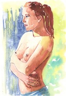 =Obraz=AKT =akwarela=kobieta=Joanna MAŁOSZCZYK