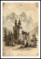 A2 PLAKAT RYSUNEK SZKIC VINTAGE RETRO STARY ZAMEK W GÓRACH