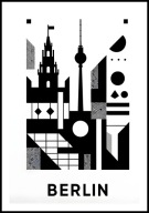 A2 PLAKAT BERLIN NIEMCY, WIEŻA TELEWIZYJNA, STYL GEOMETRYCZNY, CZERŃ BIEL