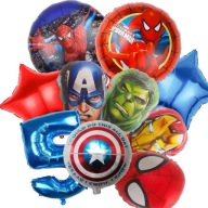Balony AVENGERS Cyfra 5 Zestaw Spiderman, Hulk, IRON Man, Kapitan America