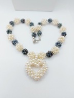 Tkane SERCE z Pereł 46cm Srebro 925 Rękodzieło