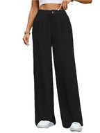 Damskie Spodnie OLD MONEY z Lnu – Wysoki Stan, Szerokie Nogawki - Czarne