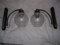 Kinkiety z mosiądzu 2 szt ze szklanymi kloszami- w stylu Art-Deco