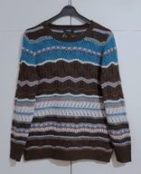 Sweter Ażurowy W Pasy Wełniany Brązowy Bexleys |R. M
