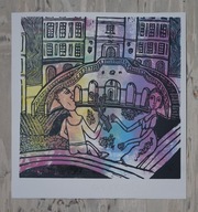 Zakochani. 30 × 30 cm. 2025 r. (linoryt kol.)