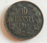 moneta Finlandia pod okupacją 10 pennia 1911 car Mikołaj II (3)