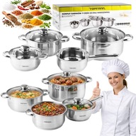 ZESTAW GARNKÓW STAL NIERDZEWNA 7 EL. NA INDUKCJA GAZ ELEKTRYCZNA DUŻE