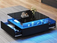 Nowoczesny stół kawowy - z 2 szufladami przeszklonymi przegrodami - Czarny