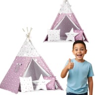 NAMIOT TIPI DLA DZIECI WIGWAM ŚWIATEŁKA NAMIOCIK RÓŻOWY W GWIAZDKI