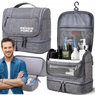 KOSMETYCZKA MĘSKA SZARA POJEMNA KOSMETYCZKA PODRÓŻNA WYJAZD DUŻA Z HAKIEM