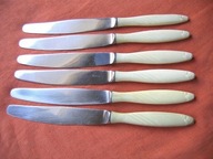 NOŻE OBIADOWE Biały BAKELIT jak KOŚĆ SŁONIOWA ala SECESJA kpl. 6 sztuk