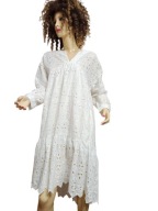 swobodna SUKIENKA z kieszeniami haftowana falbany 38