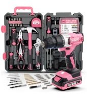 Zestaw narzędzi Hi-Spec 81-częściowy różowy z wiertarką akumulatorową