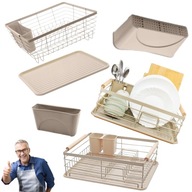 SUSZARKA DO NACZYŃ MAŁA STOJĄCA BEŻOWA METALOWA OCIEKACZ 42,5 x 32 x 15,5cm