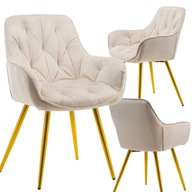 KRZESŁO TAPICEROWANE PIKOWANE DO SALONU JADALNI WELUROWE BEŻOWE SIENA