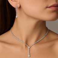 Komplet Biżuterii Srebrnej Białe Cyrkonie Krawatka delikatny prosty