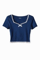 Niebieski top Shein M krótki z koronką babydoll Y2K elastyczny