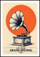 A2 OBRAZ PLAKAT MUZYCZNY MUZYKA LIVE MUSIC, PLAKAT GRAMOFON PATEFON