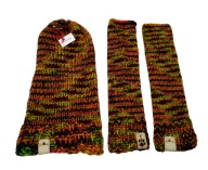 Kolorowy komplet - czapka i mitenki, z wełną, handmade, unikat